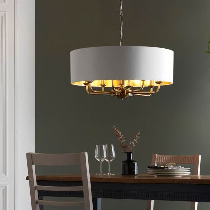 Endon 98938 - Luster na lancu HIGHCLERE 8xE14/40W/230V Ø 70 cm bijela/mesing