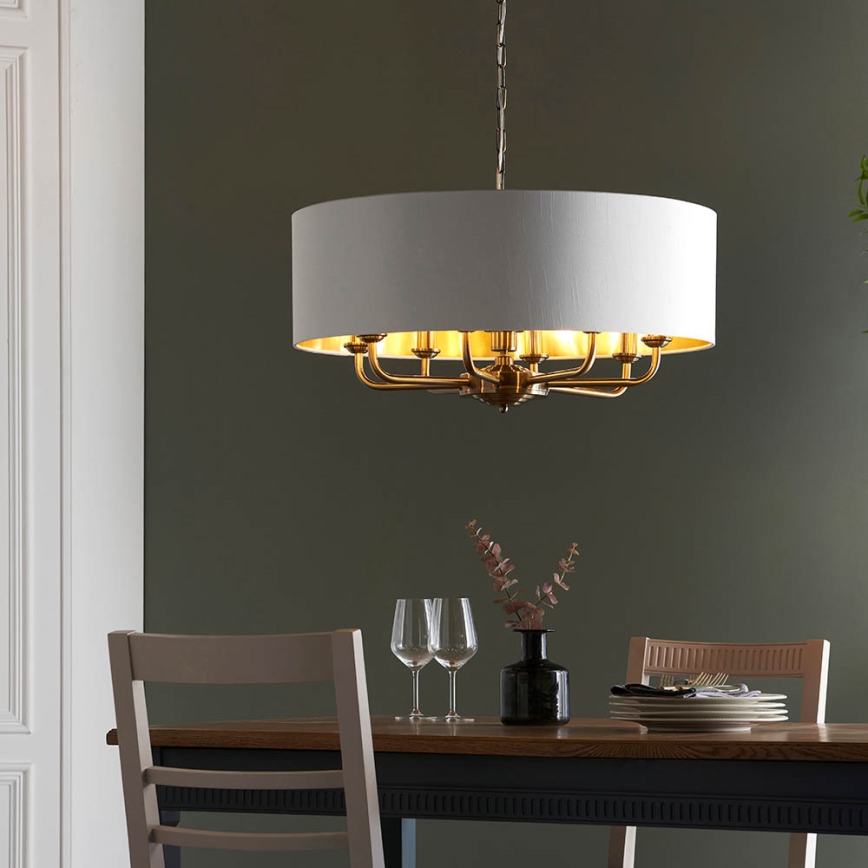 Endon 98938 - Luster na lancu HIGHCLERE 8xE14/40W/230V Ø 70 cm bijela/mesing