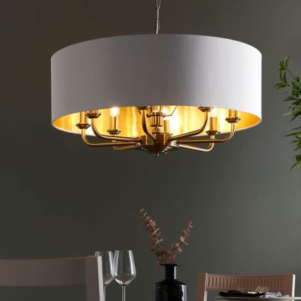 Endon 98938 - Luster na lancu HIGHCLERE 8xE14/40W/230V Ø 70 cm bijela/mesing