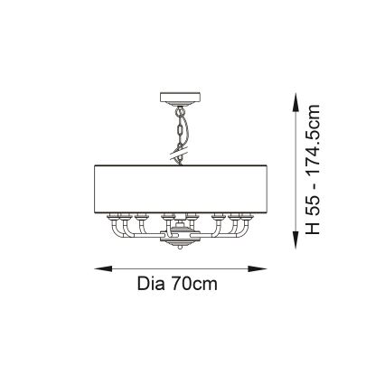 Endon 98938 - Luster na lancu HIGHCLERE 8xE14/40W/230V Ø 70 cm bijela/mesing