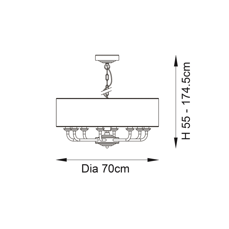 Endon 98938 - Luster na lancu HIGHCLERE 8xE14/40W/230V Ø 70 cm bijela/mesing