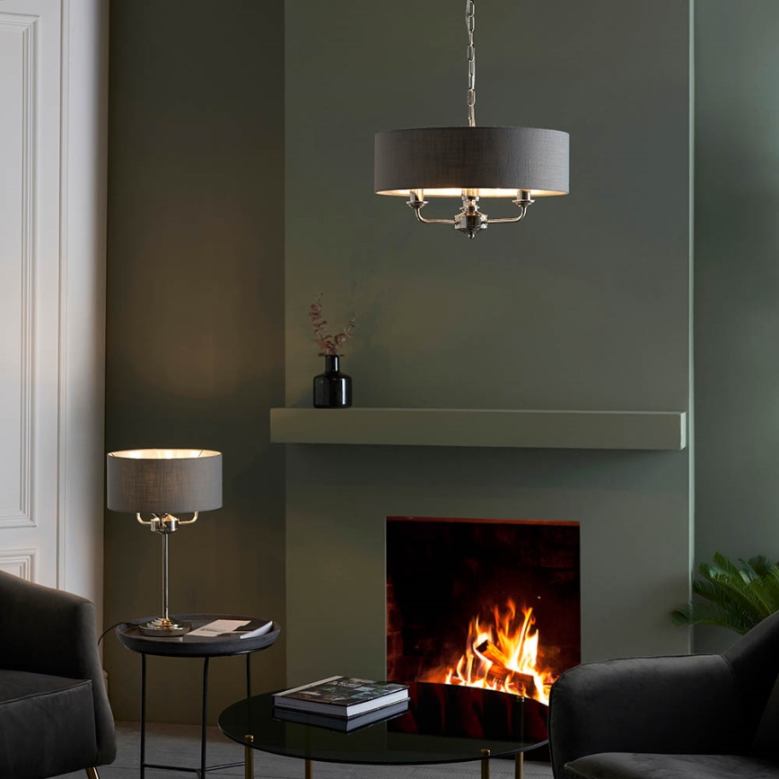 Endon 99149 - Stolna lampa HIGHCLERE 3xE14/18W/230V siva/sjajni krom pr. 32 cm