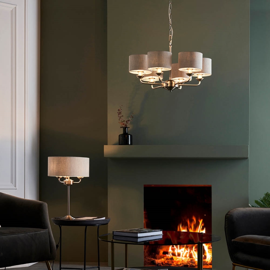 Endon 99151 - Luster na lancu HIGHCLERE 6xE14/28W/230V siva/matni krom promjer 53 cm