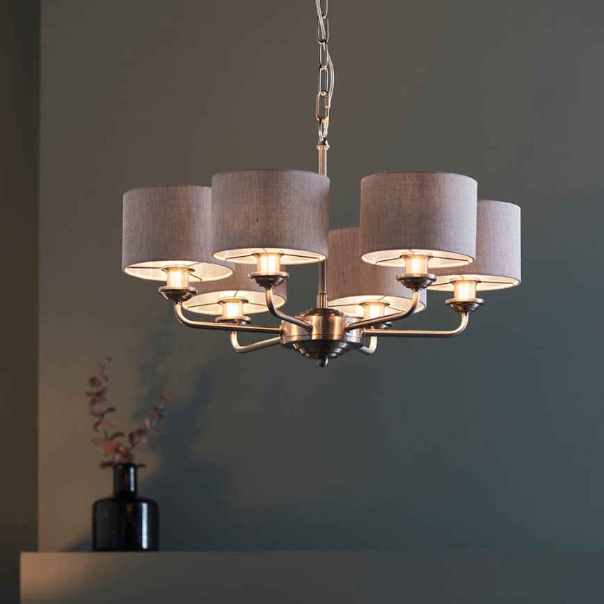 Endon 99151 - Luster na lancu HIGHCLERE 6xE14/28W/230V siva/matni krom promjer 53 cm