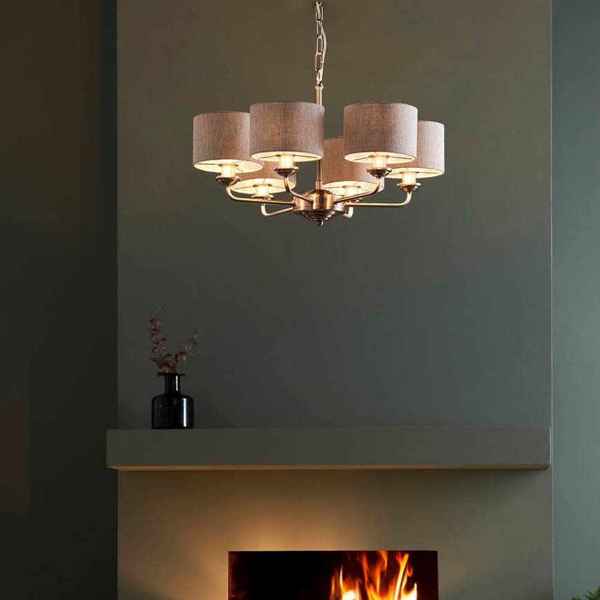Endon 99151 - Luster na lancu HIGHCLERE 6xE14/28W/230V siva/matni krom promjer 53 cm