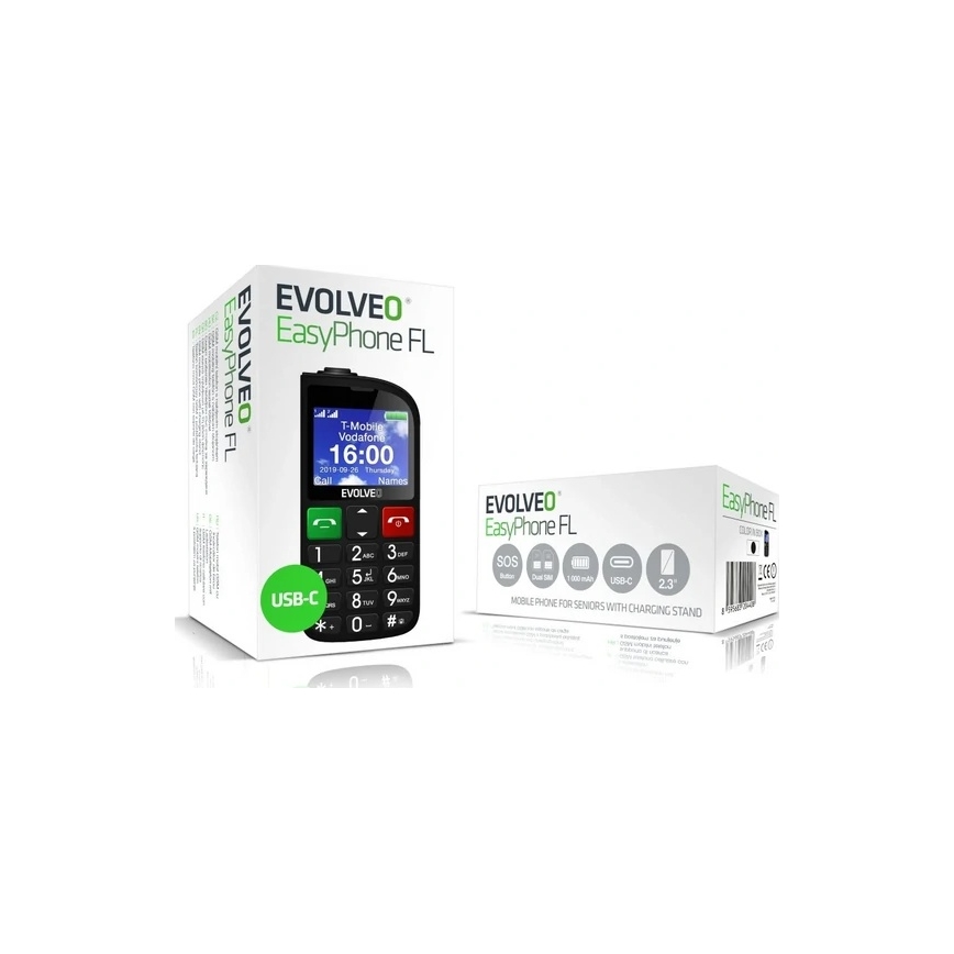 Evolveo - EasyPhone FL, mobilni telefon za starije osobe, crni