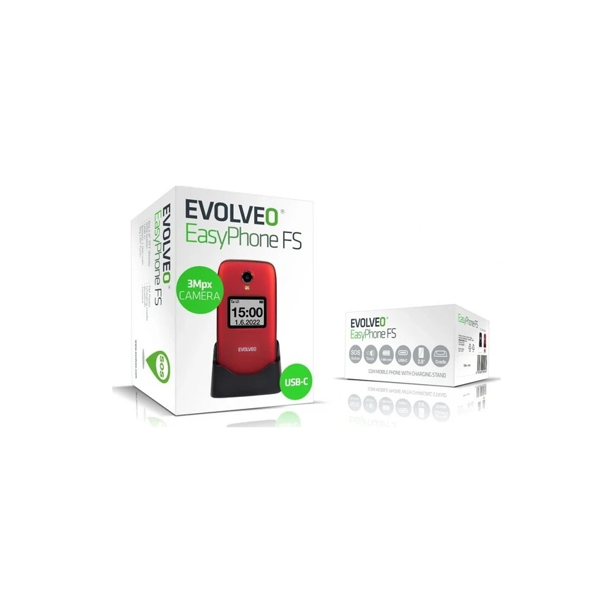 Evolveo - EasyPhone FS preklopni mobilni telefon za starije osobe 2.8 crvena