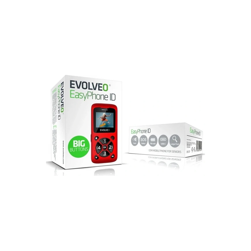 Evolveo - EasyPhone ID mobilni telefon za starije osobe, crvene boje