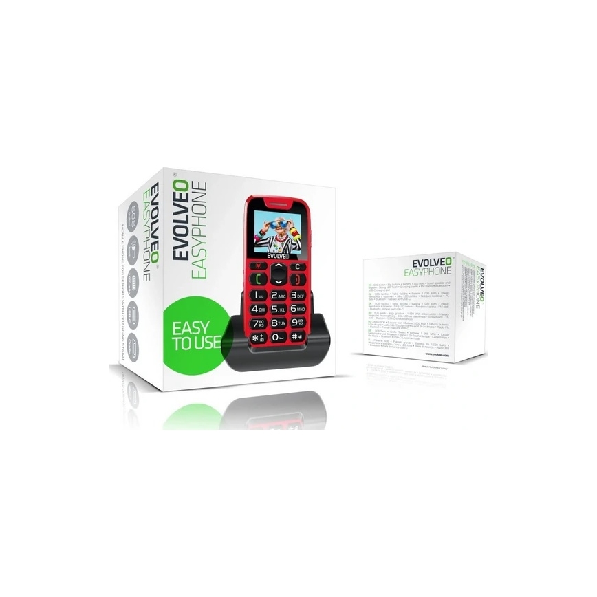 Evolveo - EasyPhone, mobilni telefon za starije osobe, crveni