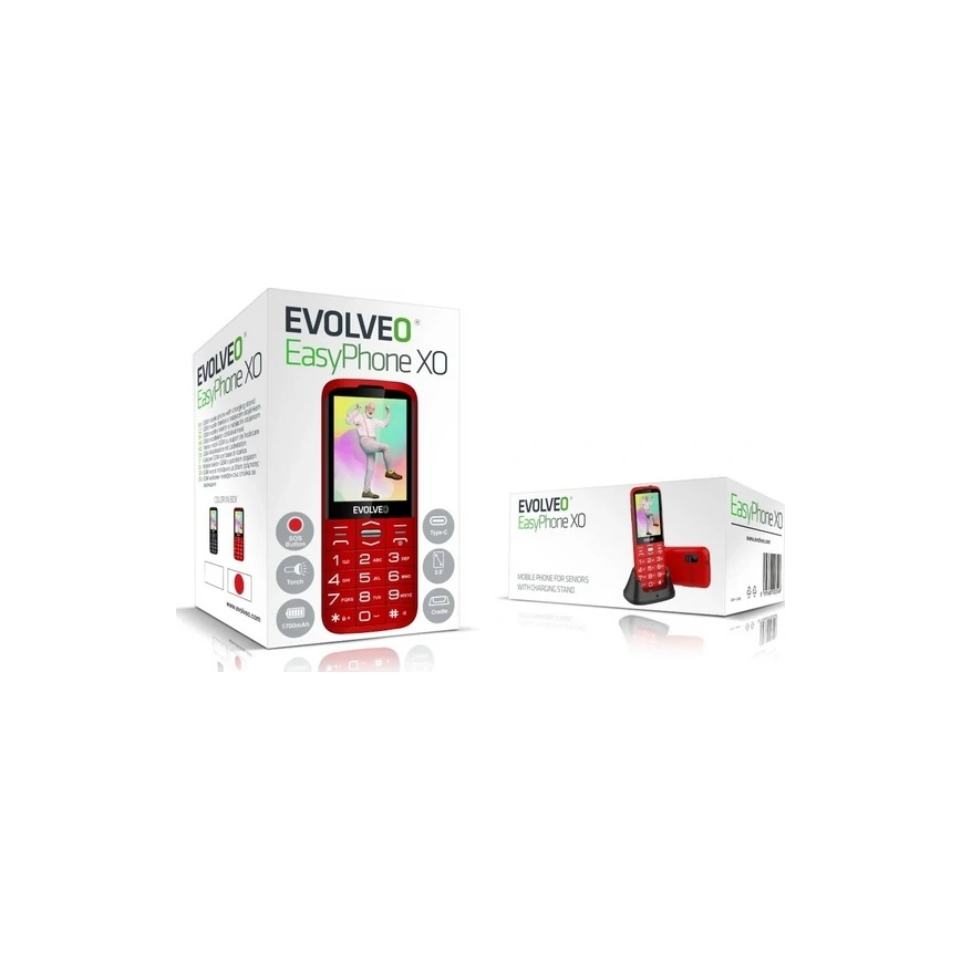 Evolveo - EasyPhone XO, mobilni telefon za starije osobe, crveni