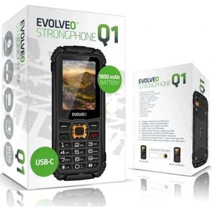 Evolveo - StrongPhone Q1, vodootporan Dual SIM telefon, crne/narančaste boje