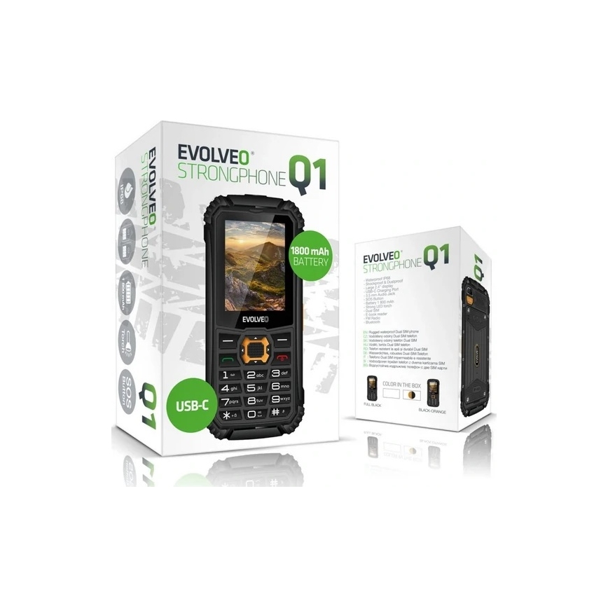 Evolveo - StrongPhone Q1, vodootporan Dual SIM telefon, crne/narančaste boje
