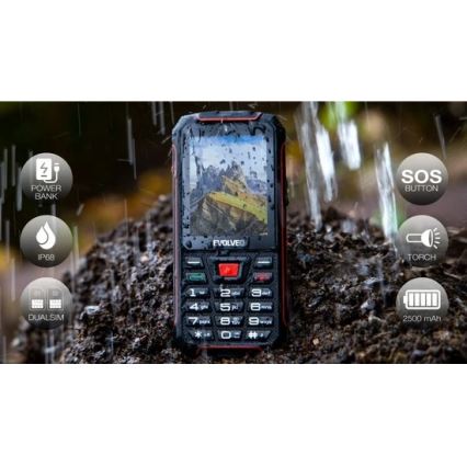 Evolveo - StrongPhone W4 vodootporan Dual SIM telefon, crne/crvene boje