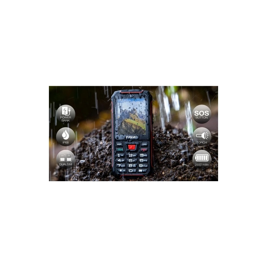 Evolveo - StrongPhone W4 vodootporan Dual SIM telefon, crne/crvene boje