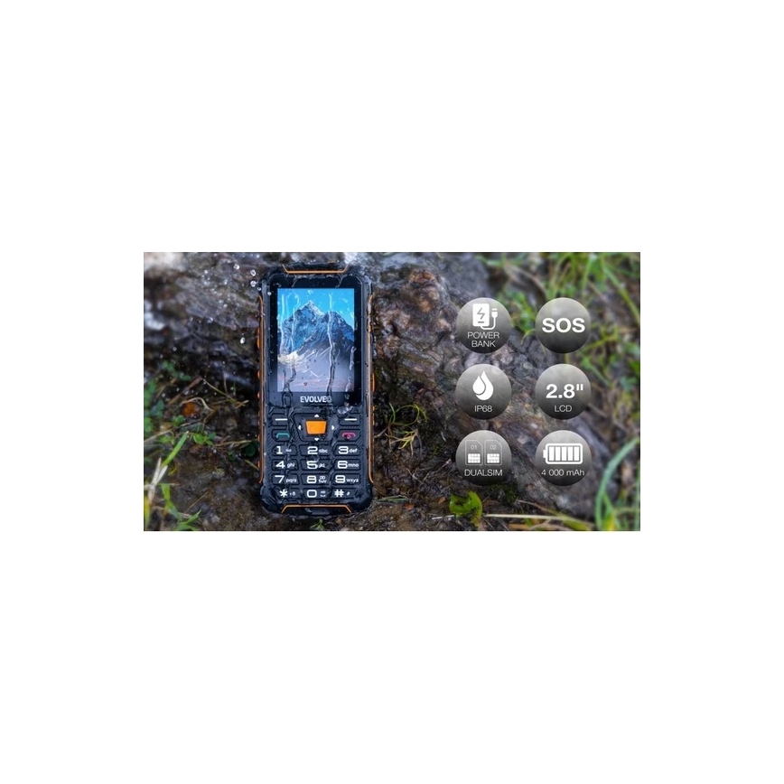 Evolveo - StrongPhone Z6, vodootporan Dual SIM telefon, crno - narančasta