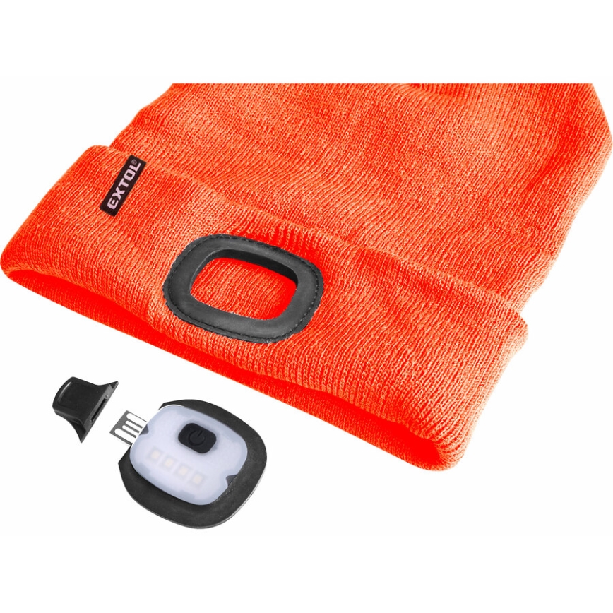 Extol - Kapa s čeonom lampom i USB načinom punjenja 250 mAh neonsko narančasta vel. UNI