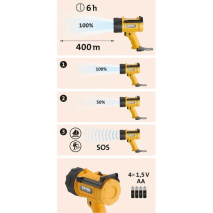 Extol - LED Baterijska svjetiljka LED/5W/4xAA IP67 žuta/crna