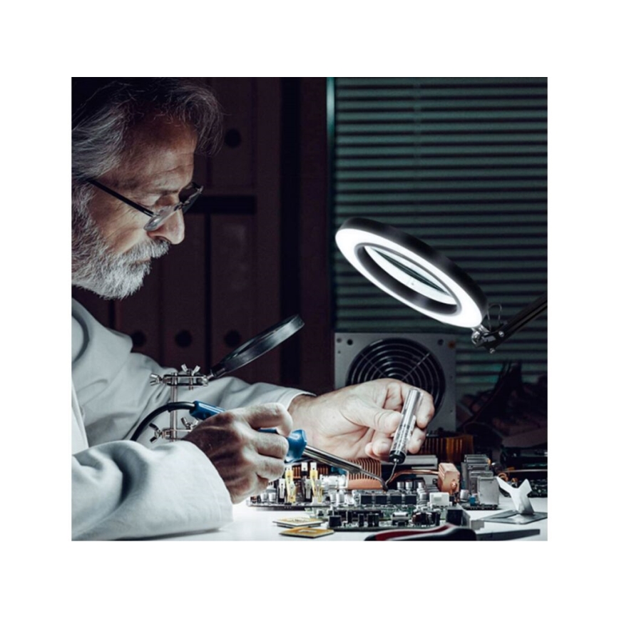 Extol - LED Prigušiva stolna lampa s povećalom LED/8W/5V 2900/4500/7500K crna