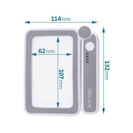 Extol - Sklopiva lupa s prigušivim LED osvjetljenjem, punjiva, 650 mAh, bijela/siva