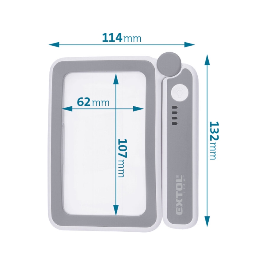 Extol - Sklopiva lupa s prigušivim LED osvjetljenjem, punjiva, 650 mAh, bijela/siva