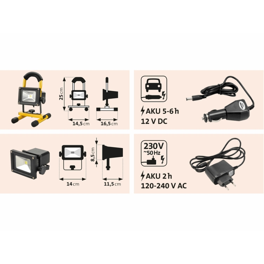Extol - LED Punjivi reflektor LED/10W/3600 mAh/8,4V IP65