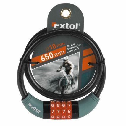 Extol Premium - Lokot za bicikl sa sajlom 10x650 mm i četveroznamenkastom šifrom