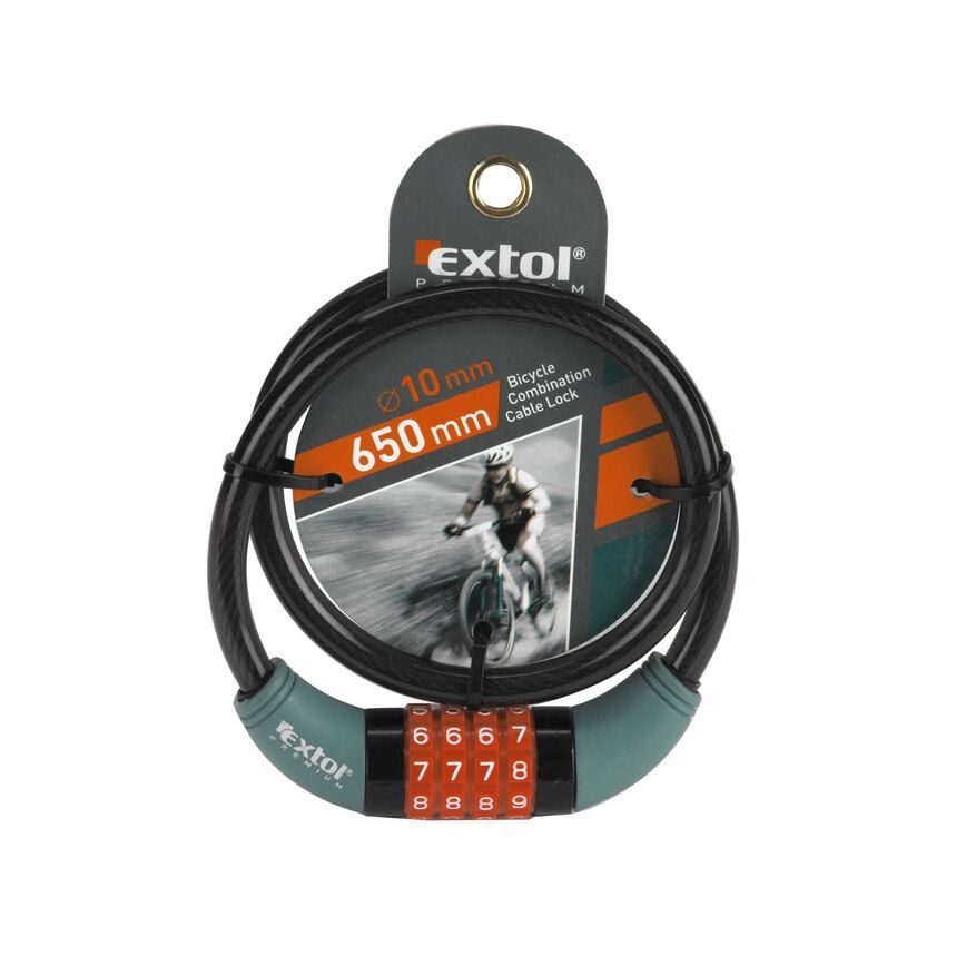 Extol Premium - Lokot za bicikl sa sajlom 10x650 mm i četveroznamenkastom šifrom