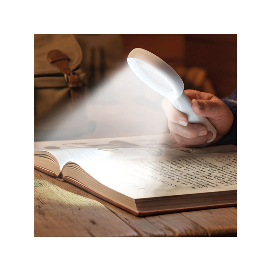 Extol - punjiva lupa s LED osvjetljenjem i podesivom svjetlinom, 650 mAh, bijela/siva