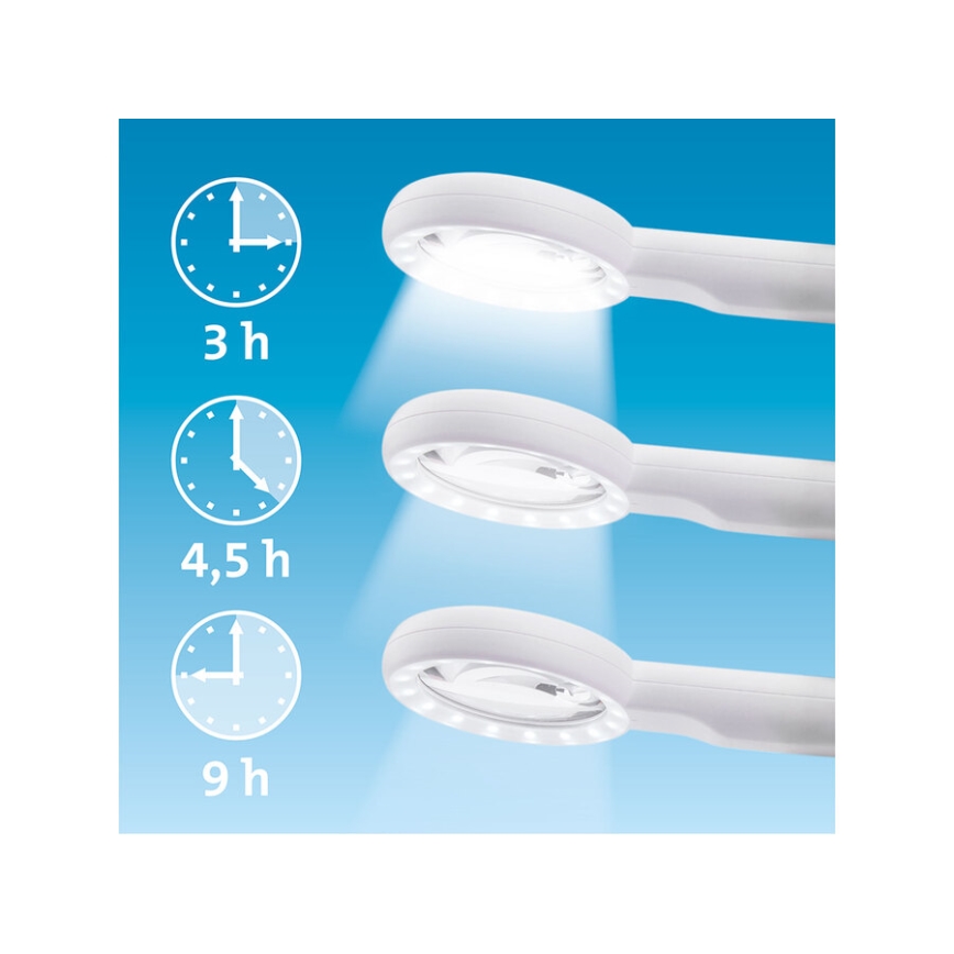 Extol - punjiva lupa s LED osvjetljenjem i podesivom svjetlinom, 650 mAh, bijela/siva