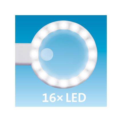Extol - punjiva lupa s LED osvjetljenjem i podesivom svjetlinom, 650 mAh, bijela/siva