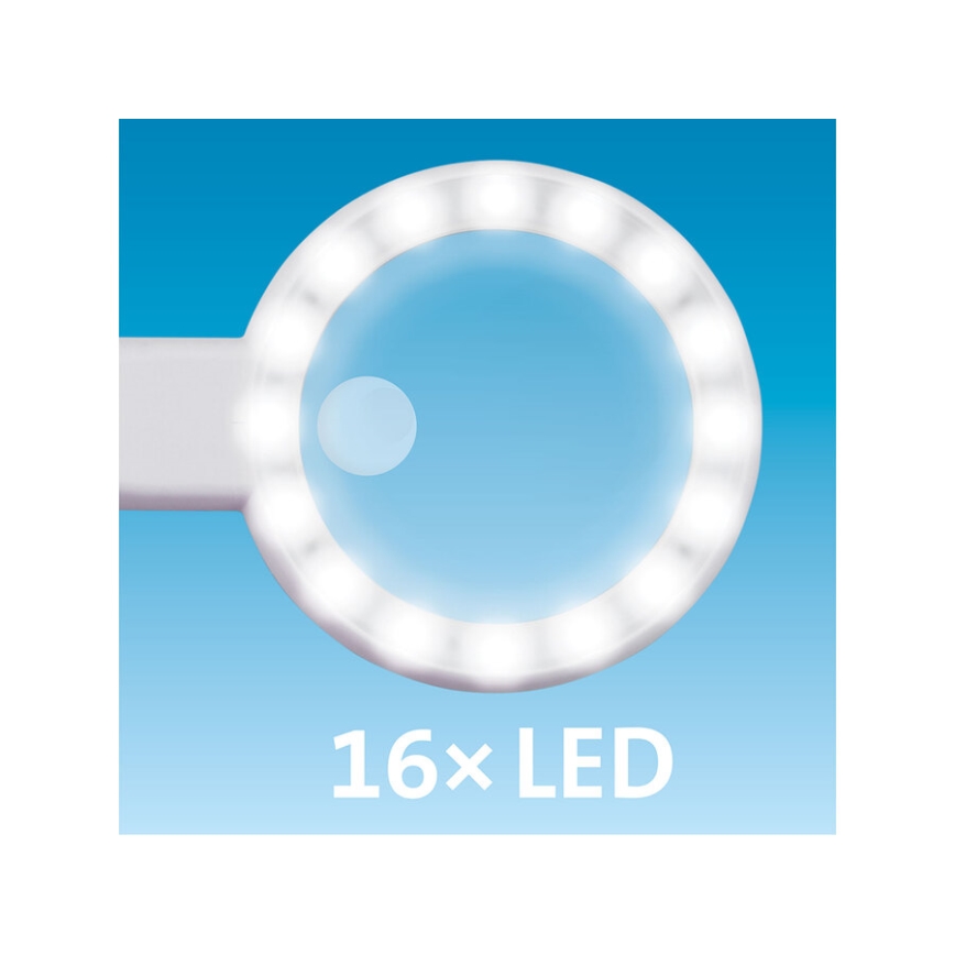 Extol - punjiva lupa s LED osvjetljenjem i podesivom svjetlinom, 650 mAh, bijela/siva