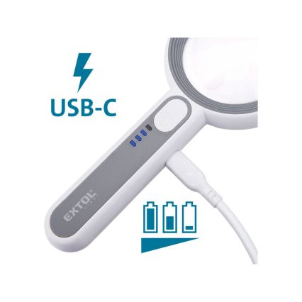 Extol - punjiva lupa s LED osvjetljenjem i podesivom svjetlinom, 650 mAh, bijela/siva