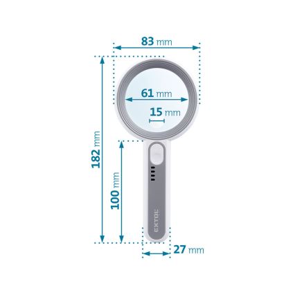 Extol - punjiva lupa s LED osvjetljenjem i podesivom svjetlinom, 650 mAh, bijela/siva