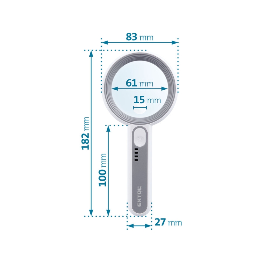 Extol - punjiva lupa s LED osvjetljenjem i podesivom svjetlinom, 650 mAh, bijela/siva