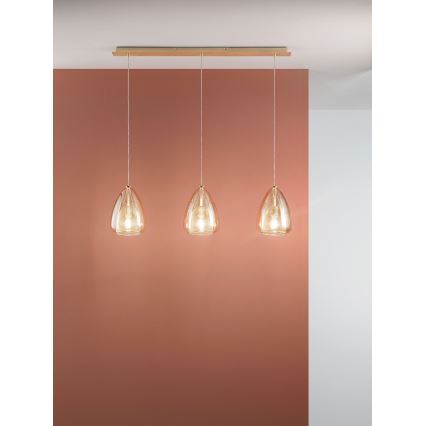 Fabas Luce 3673-48-125 - Luster na sajli BRITTON 3xE27/40W/230V zlatna