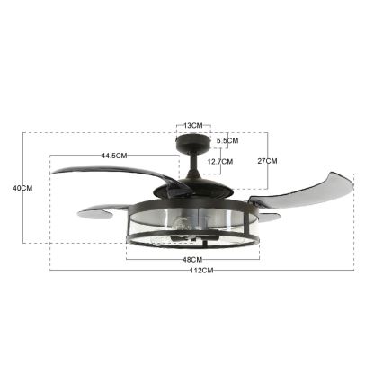FANAWAY 212927 - LED stropni ventilator CLASSIC 3xE27/4W/230V crni Ø 112 cm + daljinski upravljač