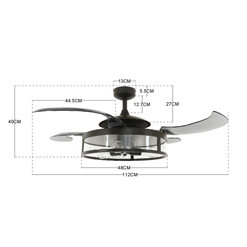 FANAWAY 212927 - LED stropni ventilator CLASSIC 3xE27/4W/230V crni Ø 112 cm + daljinski upravljač