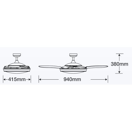 FANAWAY 212982 - Stropni ventilator EVORA 2xE27/20W/230V sjajni krom + daljinski upravljač