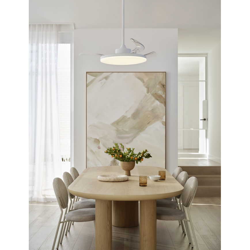 FANAWAY 21612949 - LED Prigušivi stropni ventilator STROLL LED/30W/230V 2700/3500/5000K pr. 106 cm bijela/prozirna + daljinski upravljač