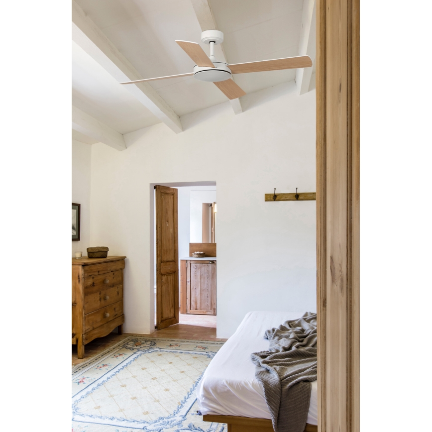 FARO 33350DC - Stropni ventilator MALLORCA L bijela/smeđa pr. 132 cm + daljinski upravljač