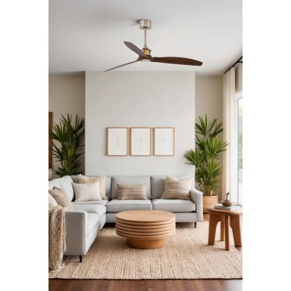 FARO 33398WT - Stropni ventilator JUST FAN M Ø 128 cm smeđa/mesing Wi-Fi Tuya + s daljinskim upravljačem