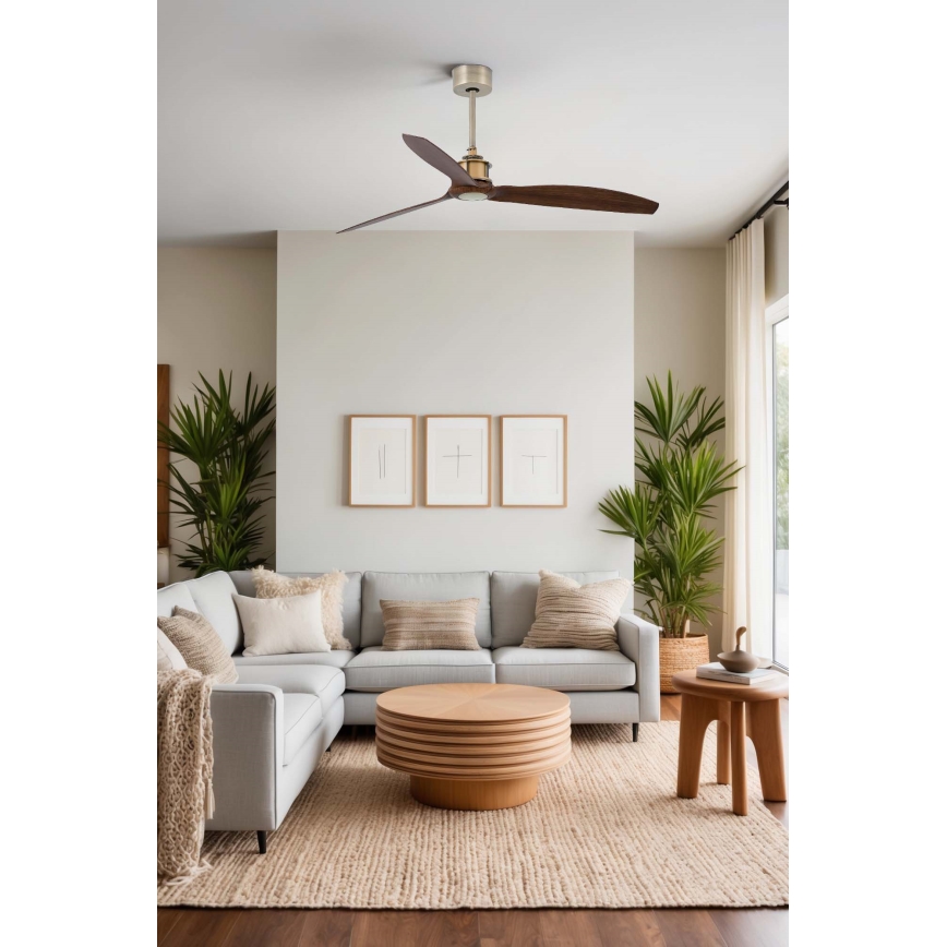 FARO 33398WT - Stropni ventilator JUST FAN M Ø 128 cm smeđa/mesing Wi-Fi Tuya + s daljinskim upravljačem