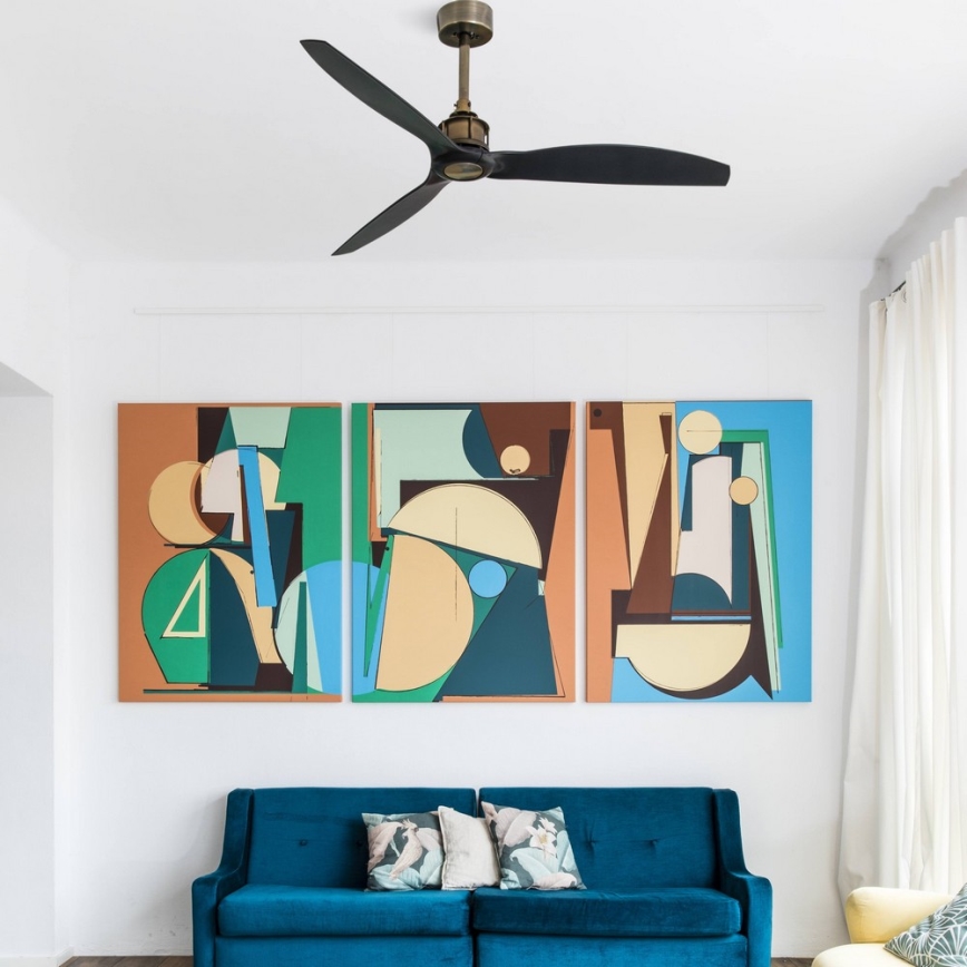FARO 33417 - Stropni ventilator JUST FAN crna/zlatna promjer 128 cm + daljinski upravljač
