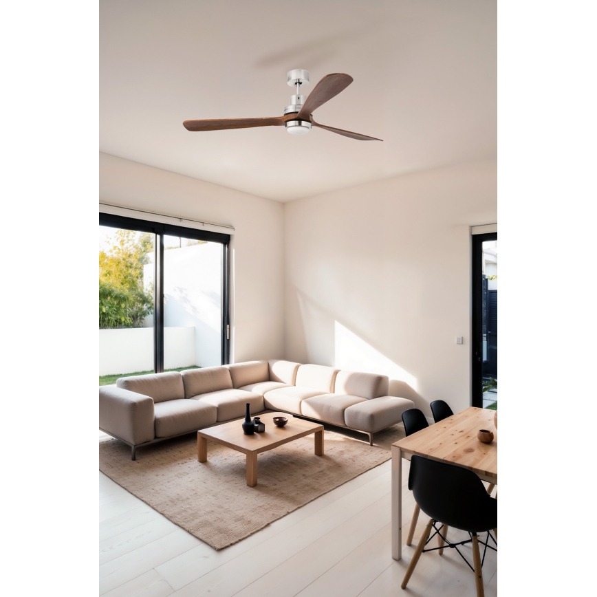 FARO 33463DC - LED Stropni ventilator LANTAU LED/12W/230V drvo/mat krom pr. 168 cm + daljinski upravljač