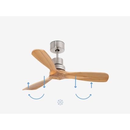 FARO 33509DC - Stropni ventilator MINI LANTAU mat krom/drvo pr. 107 cm + daljinski upravljač