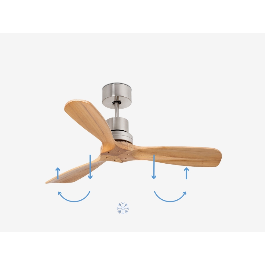 FARO 33509DC - Stropni ventilator MINI LANTAU mat krom/drvo pr. 107 cm + daljinski upravljač