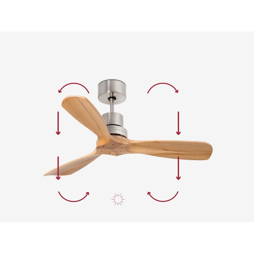 FARO 33509DC - Stropni ventilator MINI LANTAU mat krom/drvo pr. 107 cm + daljinski upravljač