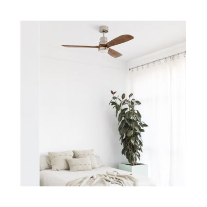 FARO 33518DC - LED Stropni ventilator LANTAU LED/15W/230V mat krom/drvo + daljinski upravljač