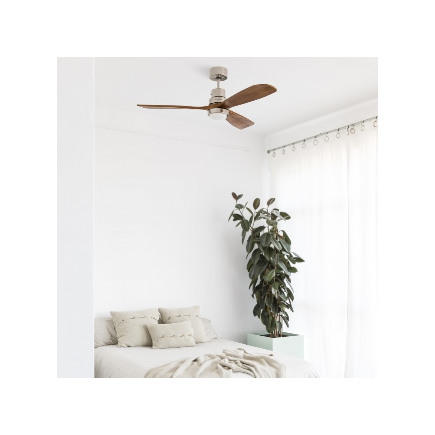 FARO 33518DC - LED Stropni ventilator LANTAU LED/15W/230V mat krom/drvo + daljinski upravljač