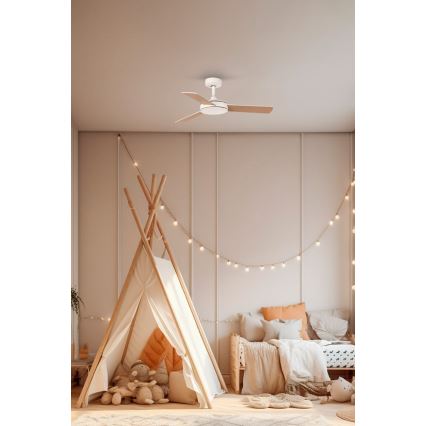 FARO 33603DC - Stropni ventilator MINI MALLORCA S smeđa/bijela pr. 106 cm + daljinski upravljač